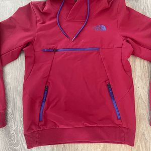 NEW Womens L THE NORTH FACE Tekno Pullover Hoodie Rumba Red Thumbholes NF0A47B9